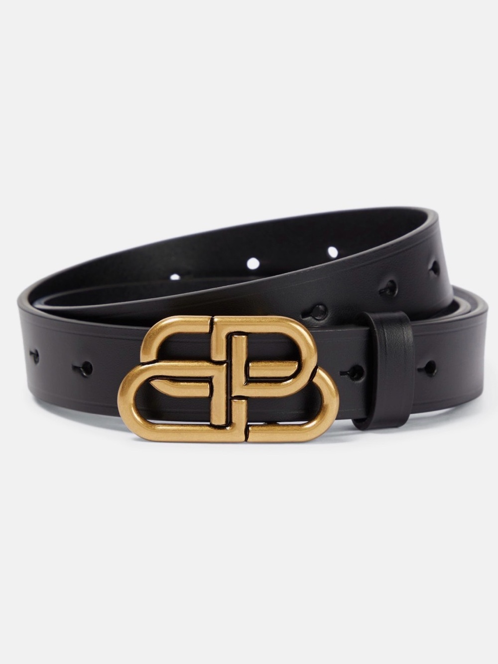 Balenciaga BB Buckle Thin Leather Belt - Black with Antique Gold (sz 85)